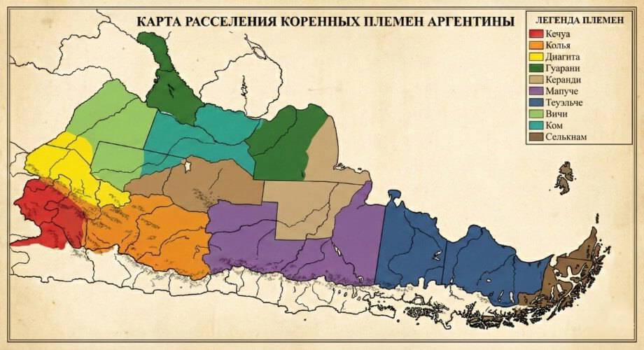 Карта расселения коренных племен Аргентины
